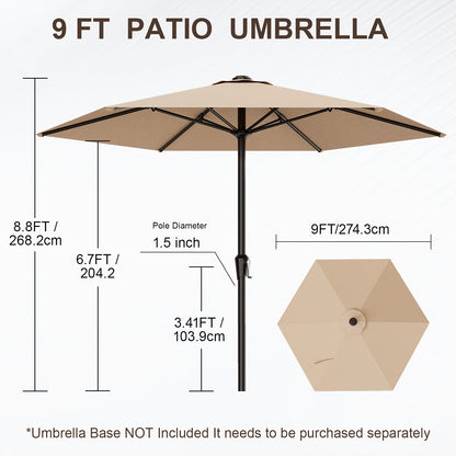 9FT Outdoor Patio Umbrella with Crank & 6 Sturdy Ribs, UV Protection Windproof, Market Table Umbrella Perfect for Deck, Backyard, Lawn And Garden, Pool Umbrella