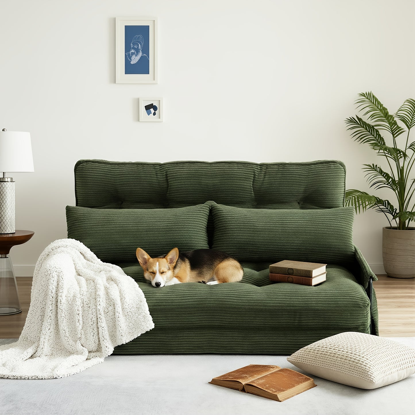 Modern Convertible Sofa Bed with Memory Foam Corduroy Fabric, Foldable Sleeper Chair with Metal Frame, Easy Assembly Space Saving Design for Small Apartment, Living Room, Bedroom - Easy Storage & Transport, Ideal for Studio & Guest Room