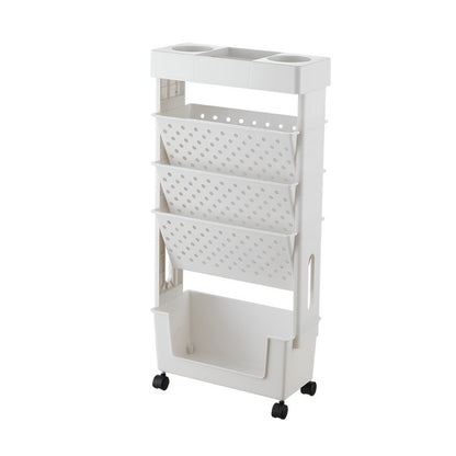 Mobile Rolling Bookshelf Storage Unit – Multi-Tier Beside-Desk Organizer for Students, Home & Classroom, White Green Pink Yellow