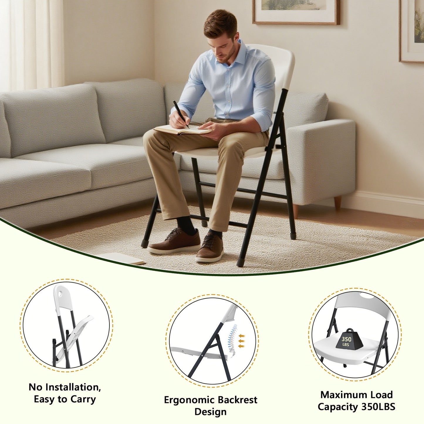 4 Pack Folding Chairs with Enhanced Iron Frame, Stackable Plastic Folding Chairs for Outside, Indoor, Party, Wedding, Meeting Room, Patio And Garden, Weight Capacity 300 Lbs