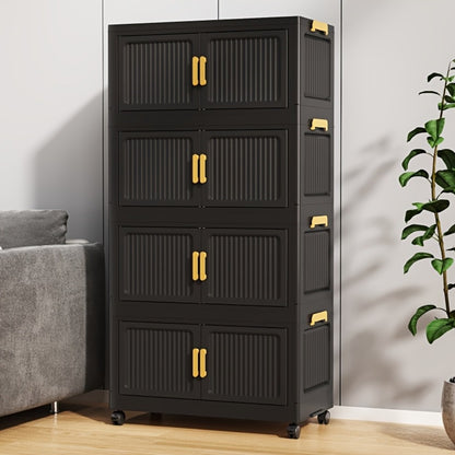 Foldable Storage Cabinet 3/4/5 Tier Stackable Plastic Boxes with Lids & Casters, Portable Modular Wardrobe Organizer for Bedroom Kitchen Living Room Entryway
