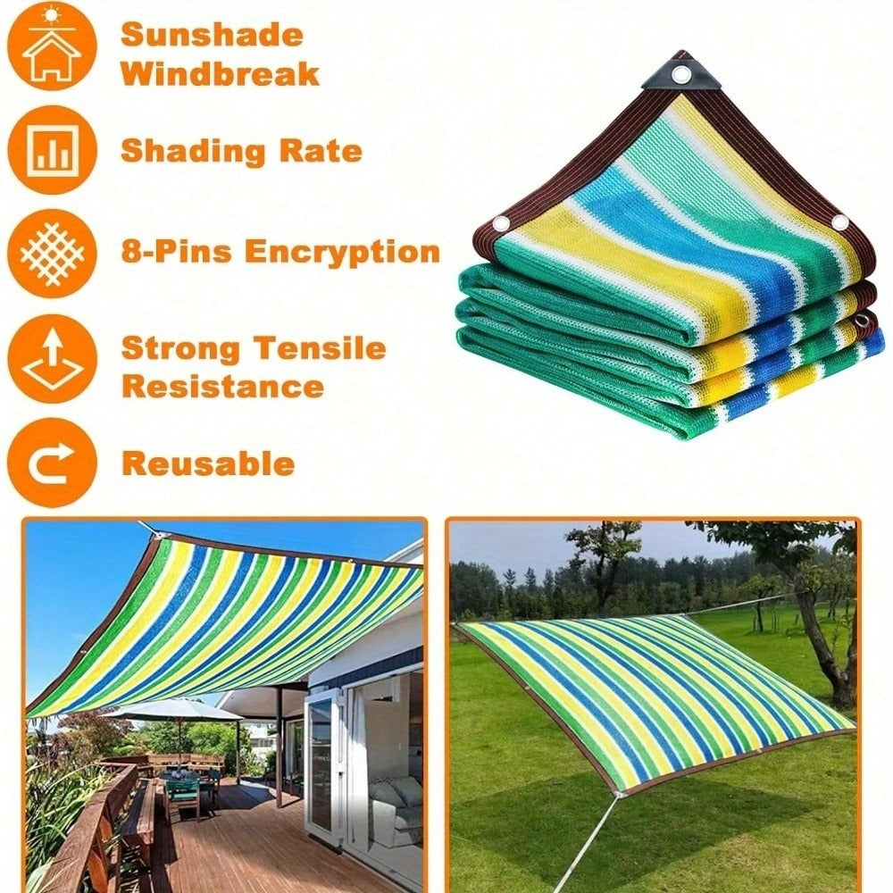 Sun Shade Net Striped Multicolor 90% Sunblock Breathable HDPE Plastic Corner Guards – 2 Sizes Outdoor Shade Cloth for Garden Terrace Balcony Carport Picnic
