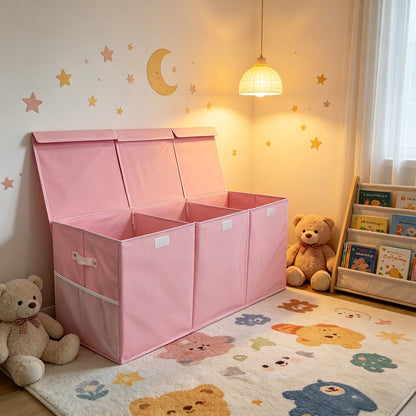 Extra Large Collapsible Storage Bin- Sturdy Organizer with Mesh Pockets, 40"x14"x16"- Pink Foldable Box Storage for Girls Storage Box for Home& Play Spaces