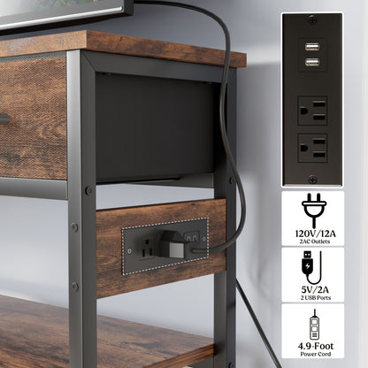 3-Tier Console Table with Charging Station, Entryway Table with Storage Drawers And Open Shelves, Narrow Sofa Table with USB Ports And Outlets, Adjustable Feet, And Modern Design for Hallways, Living Rooms, And Small Spaces