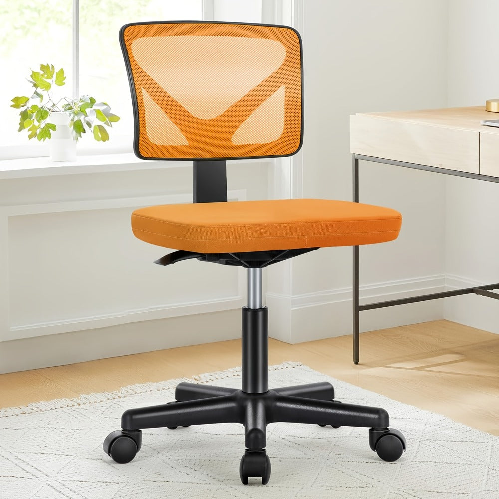 Low Back Mesh Armless Office Chair with Lumbar Support – Swivel Rolling Computer Chair for Home Office, Gaming & Study, Youth, Students & Adults, Black, Pink, Gray, Orange, Yellow