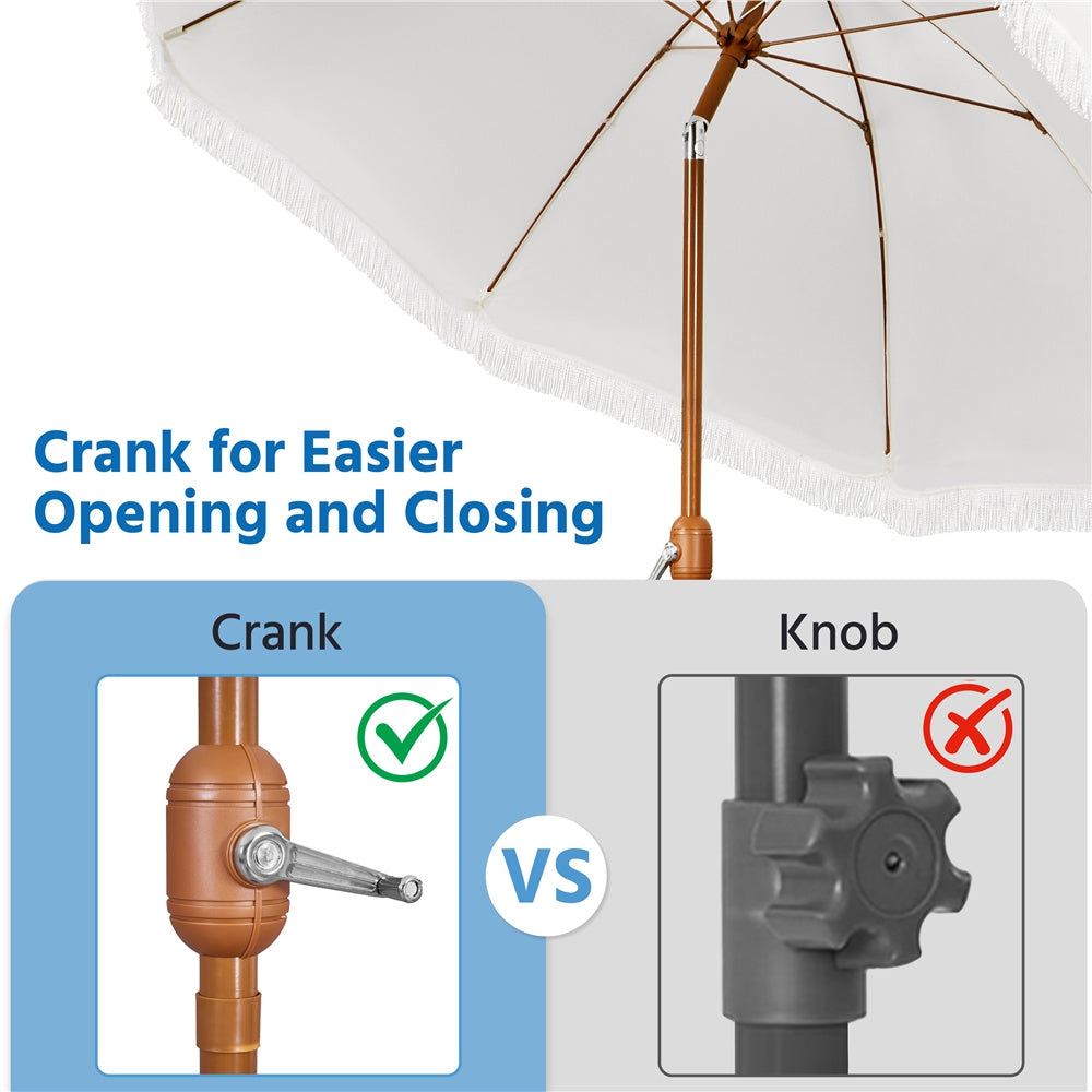 Costoffs 7.5ft/9ft Golf Umbrella with Tassels, Fringe Portable Beach Umbrella, Umbrella Outdoor Patio with Crank Operating Mechanism, Tilting Aluminum Pole, Fiberglass Ribs For Garden, Pool