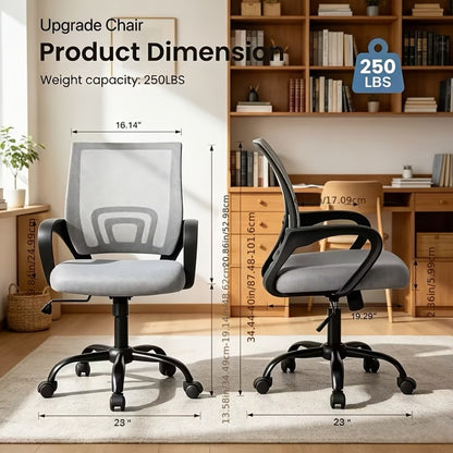 Height Adjustable Office Chair with Lumbar Support Rocking Mode Fixed Armrests Swivel Desk Chair for Home Office Conference Meeting Room, 4 Colors