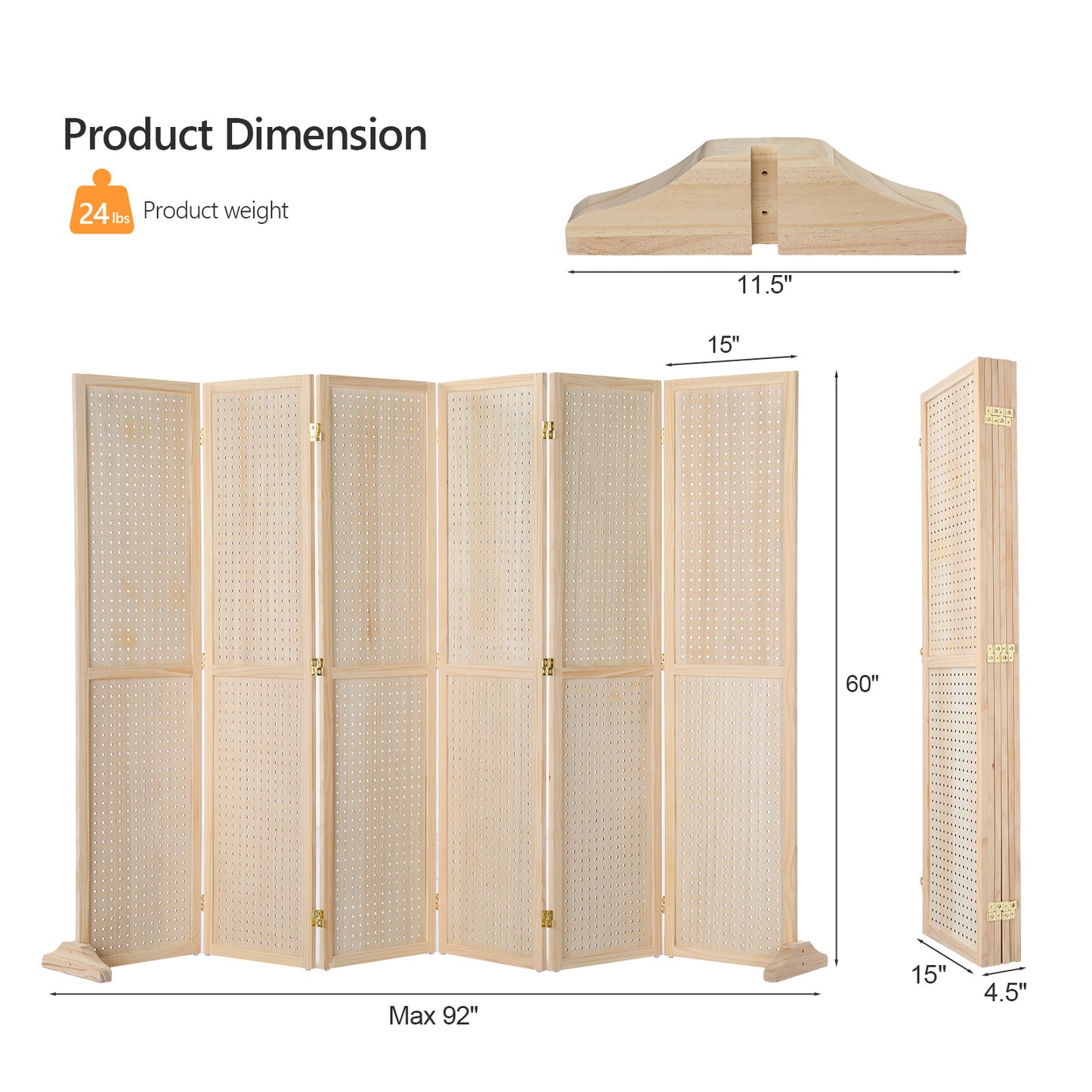VINGLI Freestanding Pegboard with Support Feet, 5 FT Wood Room Divider Display Board Organizer, Folding Privacy Screen Partition Space Separator for Craft Shows Events Retail
