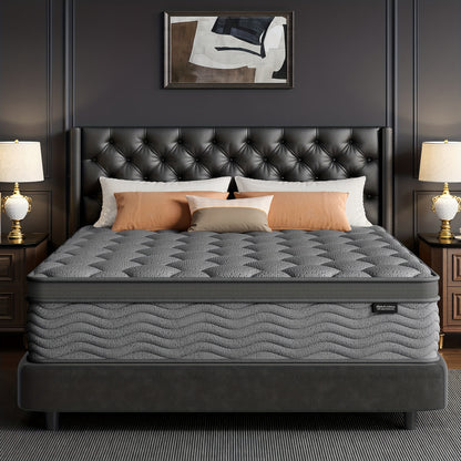 [Hybrid Mattress] 8/10/12 Inch Mattress In Twin, Full, Queen, And King Sizes - Ergonomically Designed, Medium Firm Hybrid Mattress, Offering Luxurious Comfort With Pocket Springs, Grey Quilted Cover, Bed Mattresses