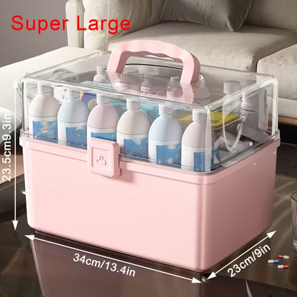 Large-Capacity Multi-Tier Medication & First Aid - Plastic Medicine Chest with Freestanding, Suitable for Home Organization, Emergency Box for Medicines,, Small Tools, Polypropylene