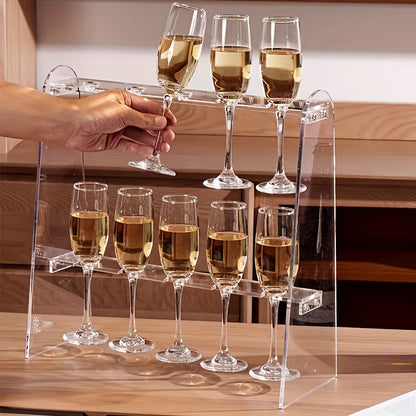 1pc 2-Tier Transparent Acrylic Champagne Glass Holder - 10-Hole Hanging Rack for Home Bar, Party, Restaurant - Space-Saving Countertop & Wall-Mountable Display Organizer, Champagne Decor, Party Drink Accessory, Sleek Drinkware, Polished Finish