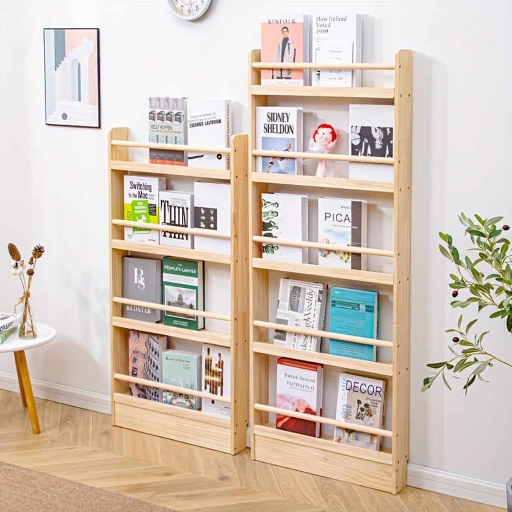 Solid Wood Over-the-Door Bookshelf – Ultra-Thin Narrow Wall-Mounted Storage Shelf, 2-6 Tiers, 0 Formaldehyde, Space-Saving for Living Room, Bedroom & Study