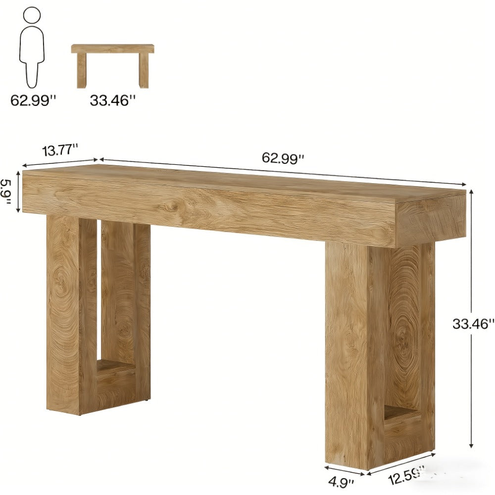 63 Inch Farmhouse Console Table Wooden Sofa Table Behind Couch for Entryway Hallway Living Room, Rustic Long Narrow Entryway Table with Sturdy MDF Build