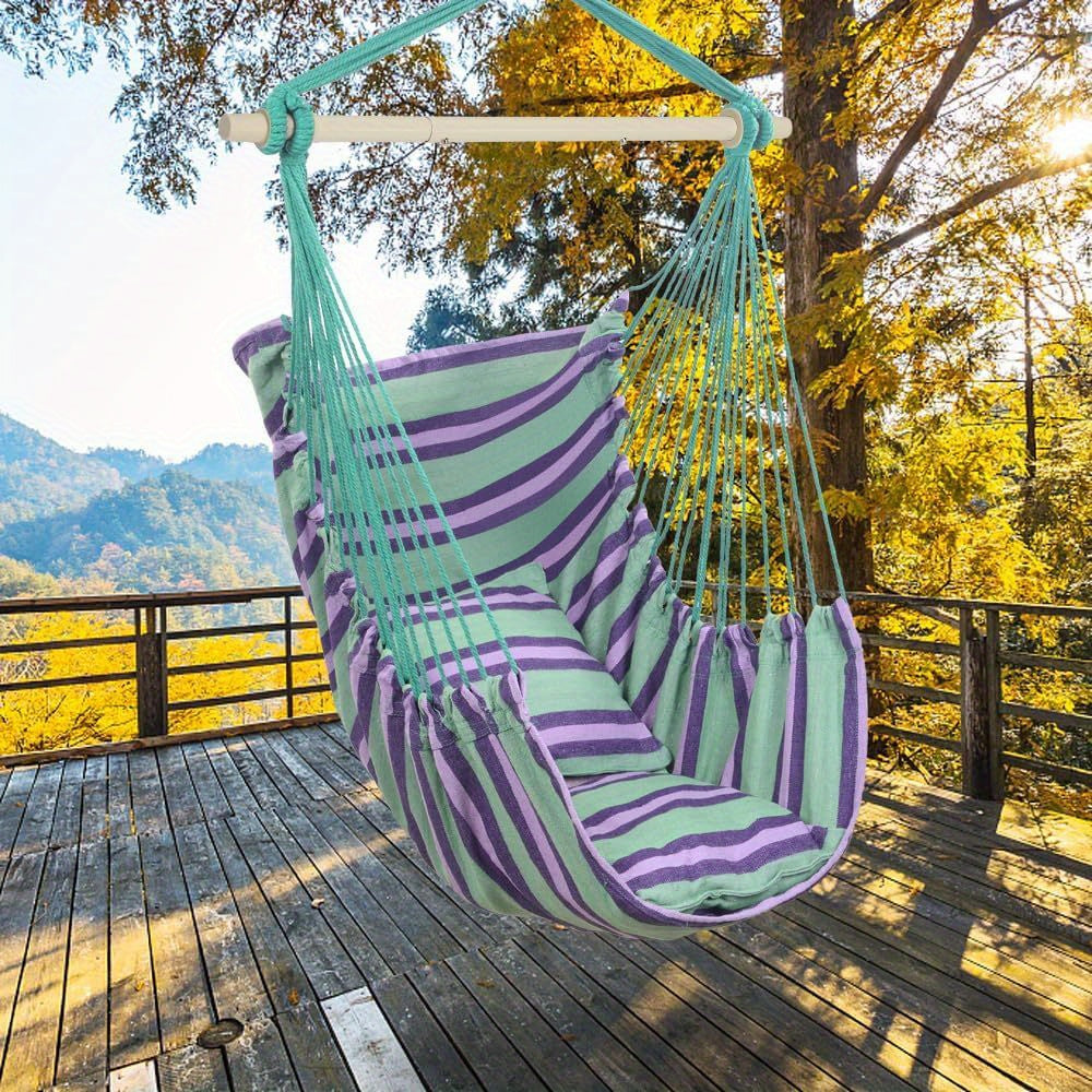 550LB Capacity Macrame Hammock Swing Chair with Steel Spreader Bar & 2 Cushions - Heavy-Duty Outdoor/ Hanging Chair, Macrame-Bohemian Style Rope Seat for,, Porch - Install (No Stand Included) - Weight Capacity