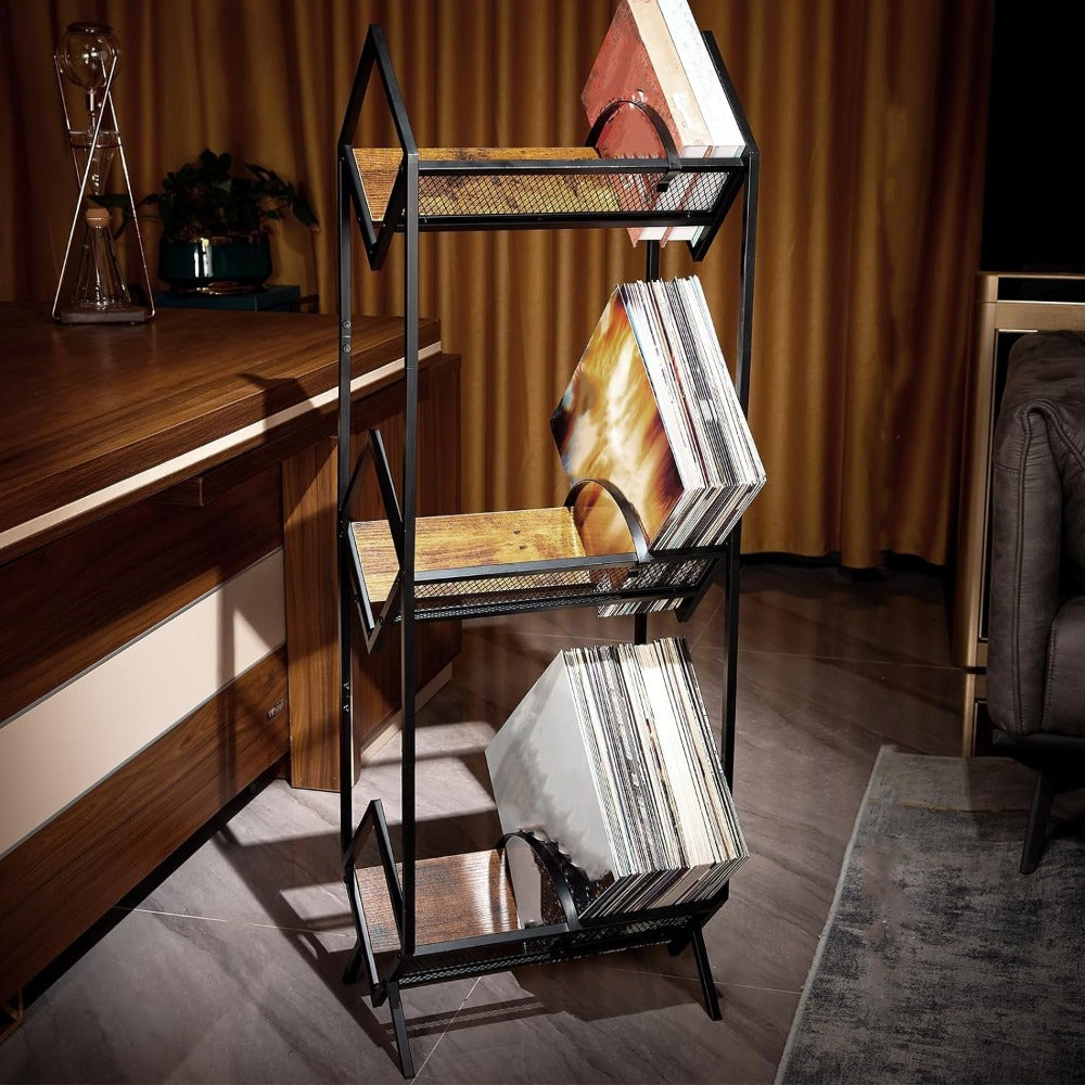 Vinyl Record Storage Rack 3-Tier | Holds 290-330 LPs, Album Display Holder for Vinyl Records, Freestanding Record Organizer for Living Room, Music Room, Home Studio | Black