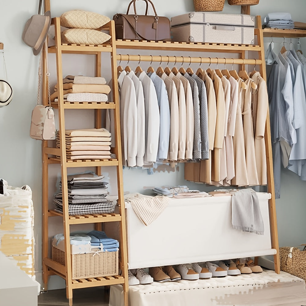 A multi capacity storage rack with brown and brown options, equipped with 5 side storage racks. A hat rack with shelves and bags is suitable for home storage, and a side hat hook is suitable for bedroom and hat room storage Specifications: with bag or wit