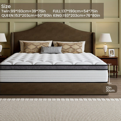 Queen Size Mattress | Independent Pocket Coil & Memory Foam | Boxed Compressed Delivery 10/12/14 Inches Twin, Full, Queen, King