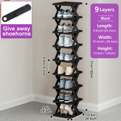 Stackable Shoe Rack 6 or 9 Tier Plastic Vertical Shoe Organizer, Space Saving Shoe Storage Shelf for Entryway Bedroom Hallway Dorm, 10 Color Options