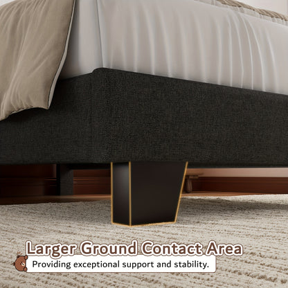 Valnase Bed Frame with 21" Soft Padded Headboard (Striped/Button Tufted), Solid Wood Slats (4" Spacing), Twin/Full/Queen Size Platform Bed with Art Legs -Black Linen/Dark Grey Linen/White Velvet Options