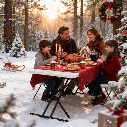 4/6ft Folding Table, Equipped With Metal Legs, Sturdy And Durable. The Plastic Tabletop Is Easy To Clean And Suitable For Camping, Outdoor Activities, Family Meals, And Team Events.