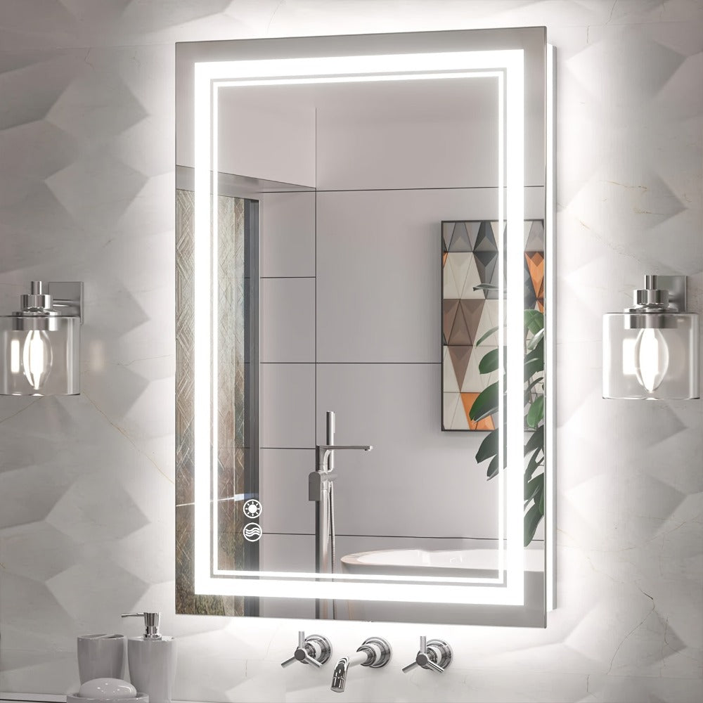 LED Bathroom Mirror with Anti-Fog Front & Backlit Dimmable 3 Color Lighting Wall Mounted Vanity Mirror Stepless Brightness Horizontal Vertical 24x36 32x40 36x28 40x28 Inch