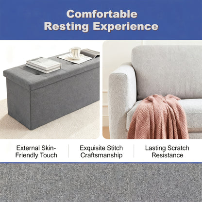 Storage Ottoman Bench with Bins, 43in Storage Bench for Bedroom End Of Bed, Folding Foot Rest Ottoman for Living Room Max 660lbs, Fabric Ottomans, Grey