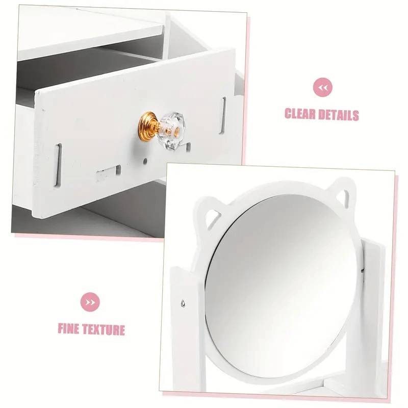 Elegant White Makeup Mirror with Storage Cabinet, Polished Surface, Space-Saving Design, Durable High-Quality Material, Sturdy Structure, Manual Assembly, Suitable for Cosmetics and Jewelry Storage