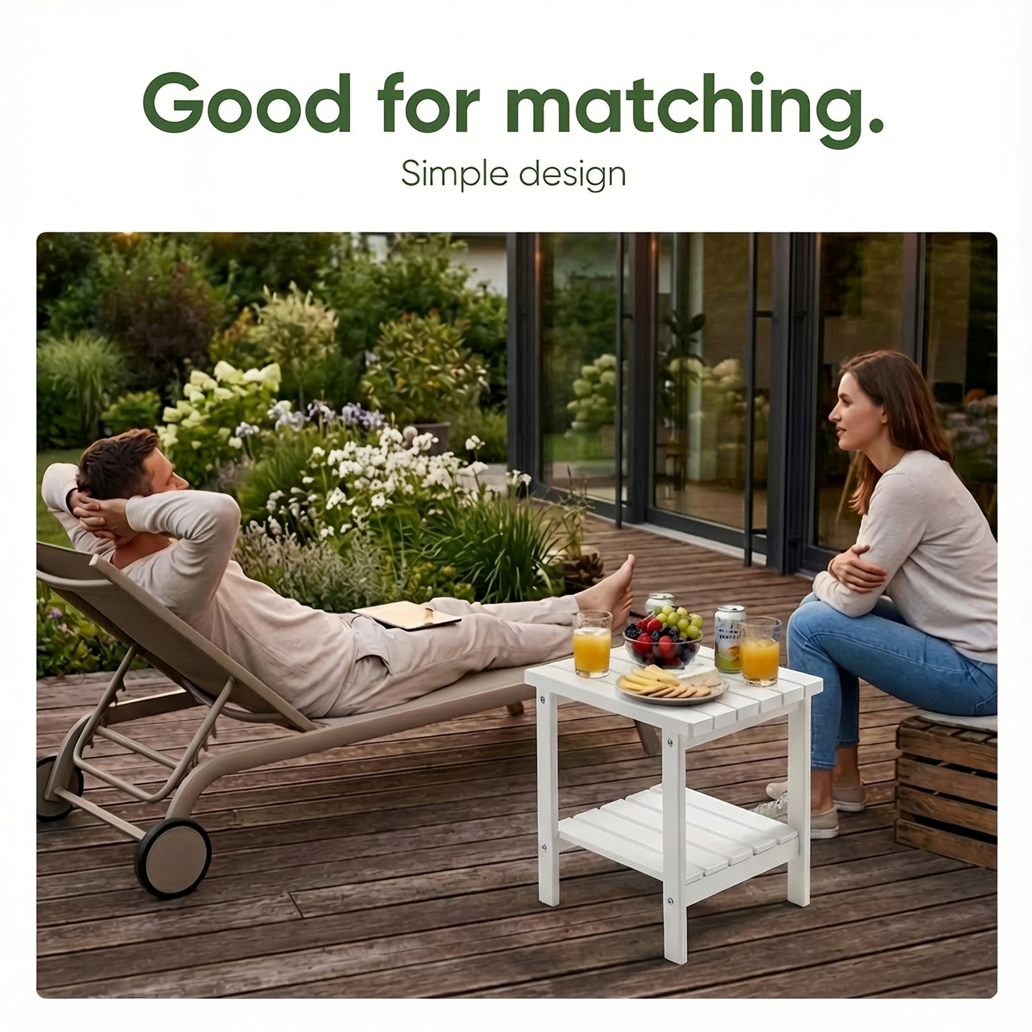 2-Tier Adirondack Square Side Table, 17" HDPE Outdoor Side Tables, Weather Resistant End Table for Patio, Backyard, Pool, Indoor Companion, Beach, Easy Maintenance, Halloween & Christmas Decorations