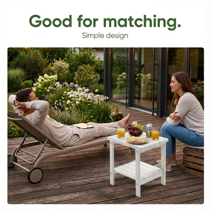 2-Tier Adirondack Square Side Table, 17" HDPE Outdoor Side Tables, Weather Resistant End Table for Patio, Backyard, Pool, Indoor Companion, Beach, Easy Maintenance, Halloween & Christmas Decorations