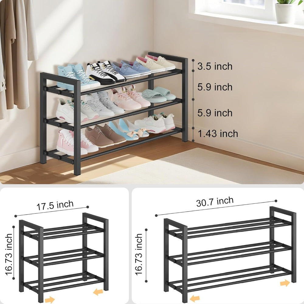Expandable Shoe Rack 2 3 4 Tier Adjustable Metal Shoe Organizer - Heavy Duty Freestanding Shoe Shelf for Closet, Entryway, Mudroom, Bedroom & Garage | Space Saving Black Shoe Storage