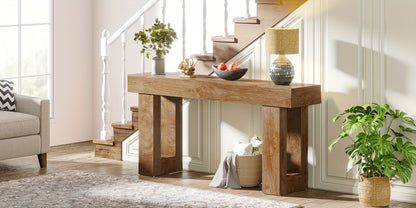 Farmhouse Console Table, 63-Inch Long Narrow Sofa Table Behind The Couch, Industrial Wooden Rectangular Entryway Table for Entrance, Hallway, Living Room (Natural)