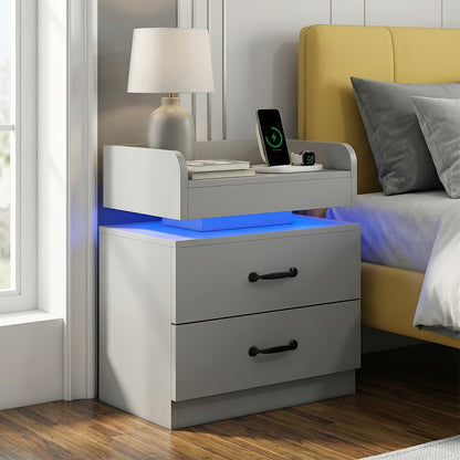 1pc/2pcs Nightstand, Decorative Nightstand with Charging Station, Night Stand with LED Lights, Modern LED End Table Nightstand for Bedroom, Night Stand with 2 Drawers, Bedside Table with Storage for Living Room, White/Black/Grey