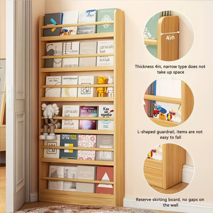Solid Wood Over-the-Door Bookshelf – Ultra-Thin Narrow Wall-Mounted Storage Shelf, 2-6 Tiers, 0 Formaldehyde, Space-Saving for Living Room, Bedroom & Study