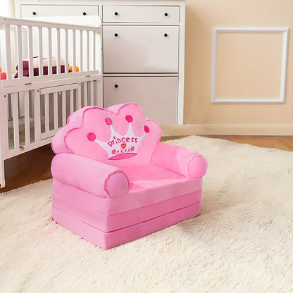 Kids Sofa Chair Foldable, 2-in-1 Toddler Couch Lounger, Pink Soft Plush Memory Foam Sofa with Pillow & Armrests, Machine Washable Cover, Comfy Kids Room Seating Perfect Holiday Gift