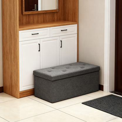 Foldable Storage Ottoman Bench 30 or 43 Inch, Padded Folding Ottoman Stool with Hidden Storage for Bedroom Living Room, End of Bed Bench Footrest Chest, Gray