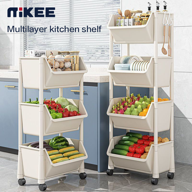Rolling Cart Organizer, Kitchen Storage Shelf with Lockable Wheels, for Living Room Office Bathroom Garage Narrow Spaces