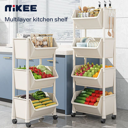 Rolling Cart Organizer, Kitchen Storage Shelf with Lockable Wheels, for Living Room Office Bathroom Garage Narrow Spaces