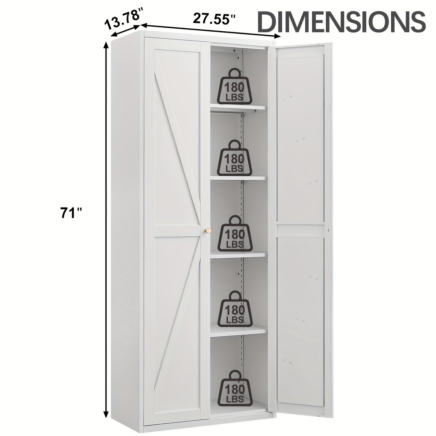 Metal Storage Cabinet, Metal Kitchen Pantry Cabinet, Food Pantry Storage Cabinets With Doors And Shelves, Large Steel Storage Cabient For Dinning Room, Laundry Room, White/Black