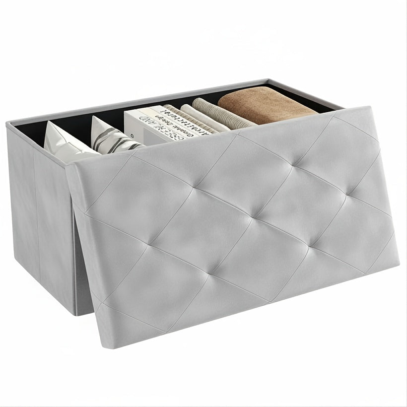 43 Inch Folding Storage Ottoman Bench - Upholstered Foot Rest Stool with 660 Lbs Weight Capacity, Extra-Strong Frame, Soft Synthetic Leather, for Living Room, Bedroom, Office & Dorm - Space-Saving, Multi-Functional Design