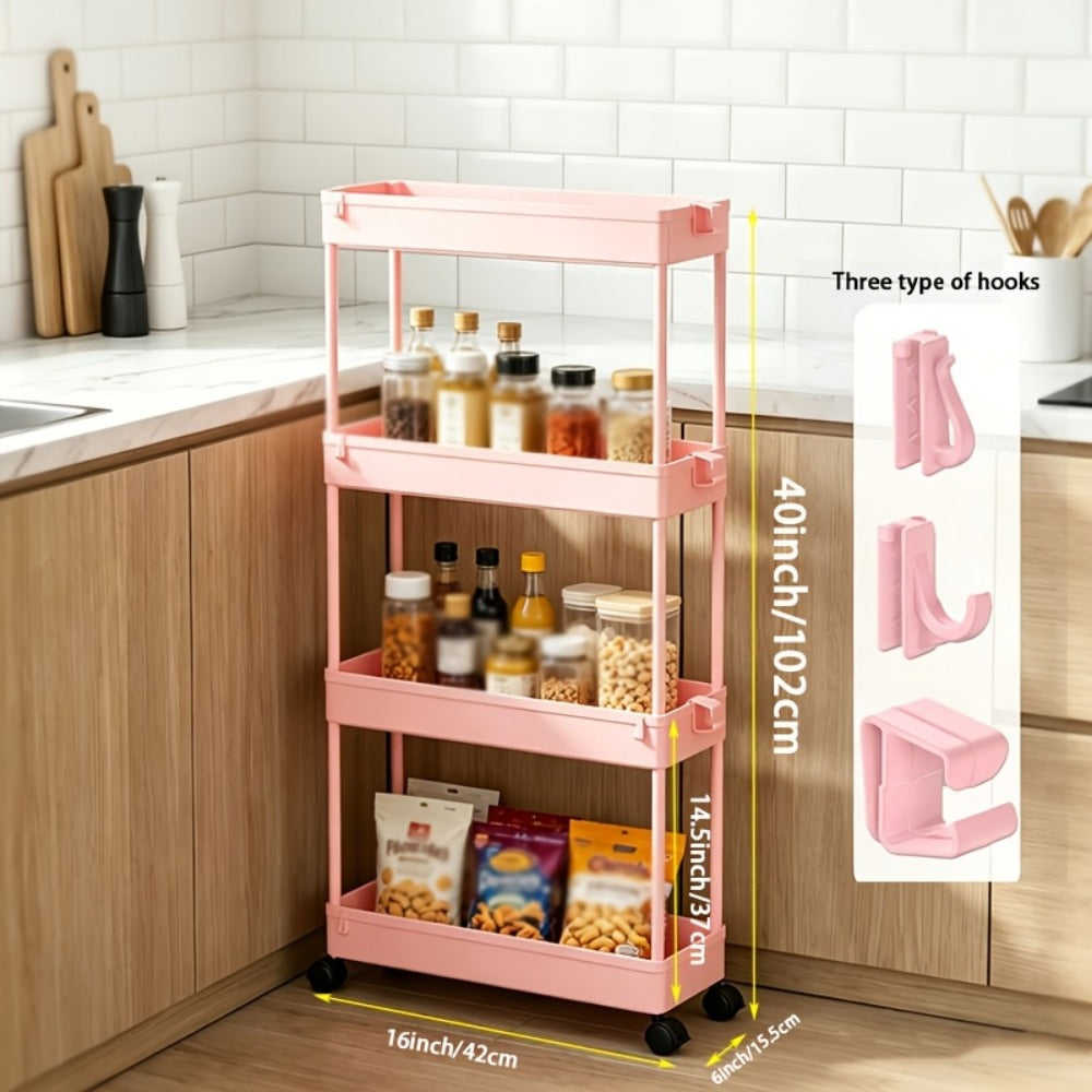 4-Tier Slim Rolling Storage Cart with Wheels – Space-Saving Mobile Organizer Tower Rack for Kitchen, Bathroom, Bedroom, Laundry Room & Apartment