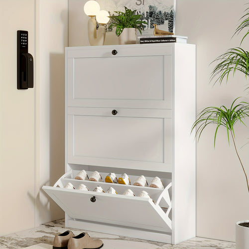 Shoe Cabinet with 3 Flip Drawers & Adjustable Shelf - Narrow Shoe Storage Cabinet for Entryway, Freestanding Hidden Shoe Organizer for Hallway, Bedroom, Apartment - For Homeowners & Renters - Maximize Space & Keep Shoes Organized - Ideal Gift for Housewar