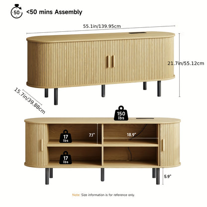 PAZCASA 70.8 Inch/55 Inch TV Stand with Power Outlet for Tvs Up to 75 Inch, Entertainment Center with Storage And Adjustable Shelves, Modern Media Console with Sliding Doors for Living Room, Walnut/Black/Oak