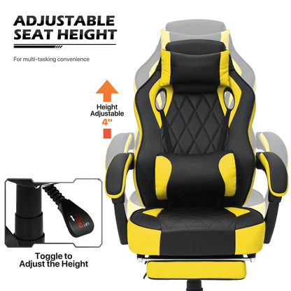 Ergonomic Gaming Chair with Retractable Footrest & Detachable Lumbar Support 360 Degree Swivel Racing Style PU Leather Computer Gaming Chair with Headrest for Home Bedroom Office