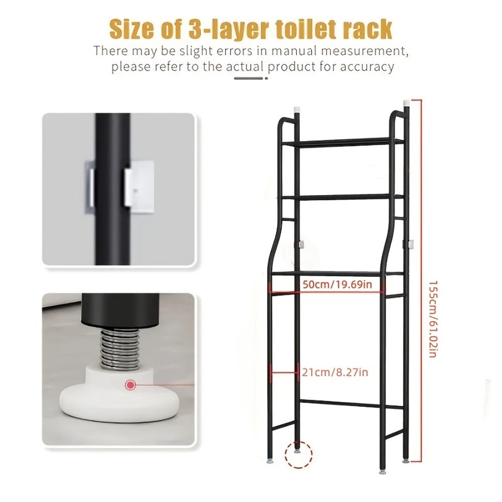 Over Toilet Storage Rack 3-Tier Modern Minimalist No Drill Includes Installation Tools for Toilet Paper Towels Bathroom Essentials Small Bathroom