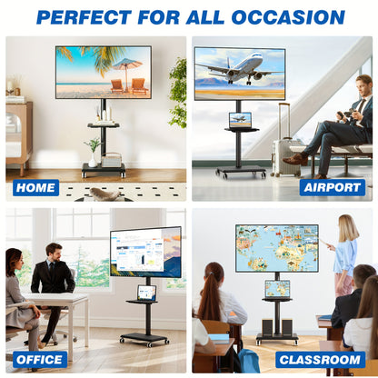 Swivel & Height-Adjustable TV Stand On Wheels: Mobile Cart for 32-60" TVs (88lbs), Space-Saving Design for Corner/Bedroom/Living Room, C