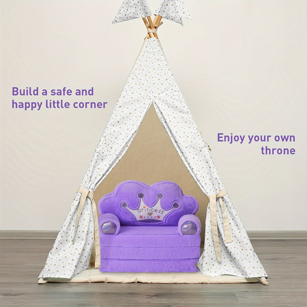 Kids 2-in-1 Foldable Sofa & Pillow, Soft Plush Memory Foam Children's Lounger, Washable Cover, Cute Birthday & Holiday Gift for Kids Playroom
