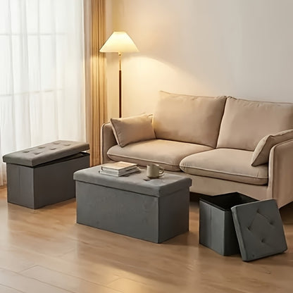Folding Storage Ottoman Footstool Bench with Seat Cushion Waterproof Easy-Clean Surface, Heavy Duty Multifunctional Organizer for Living Room Bedroom Patio Garden, Medium Large Extra Large Grey