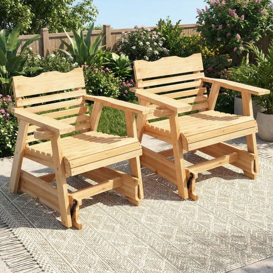 Solid Wood Patio Rocking Chair with High Backrest, Curved Seat, Wide Armrests, Hidden Cup Holder, Porch Rocker Slatted Chair for Backyard Balcony Poolside, 330 LBS Strong Loading