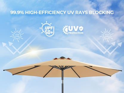 9Ft Outdoor Patio Umbrella, 8 Colors Patio Table Umbrella with Push Button Tilt Crank, 8 Steel Umbrella Ribs, for Garden, Deck, Backyard, Pool, Garden Houses