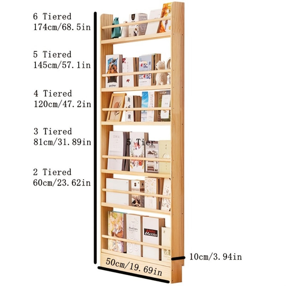 Ultra-Narrow Solid Wood Bookshelf – Wall Mounted & Over-the-Door Bookcase, Zero Formaldehyde, Multi-Layer Space-Saving Shelf, 2 3 4 5 6 Tier, Home Office & Living Room